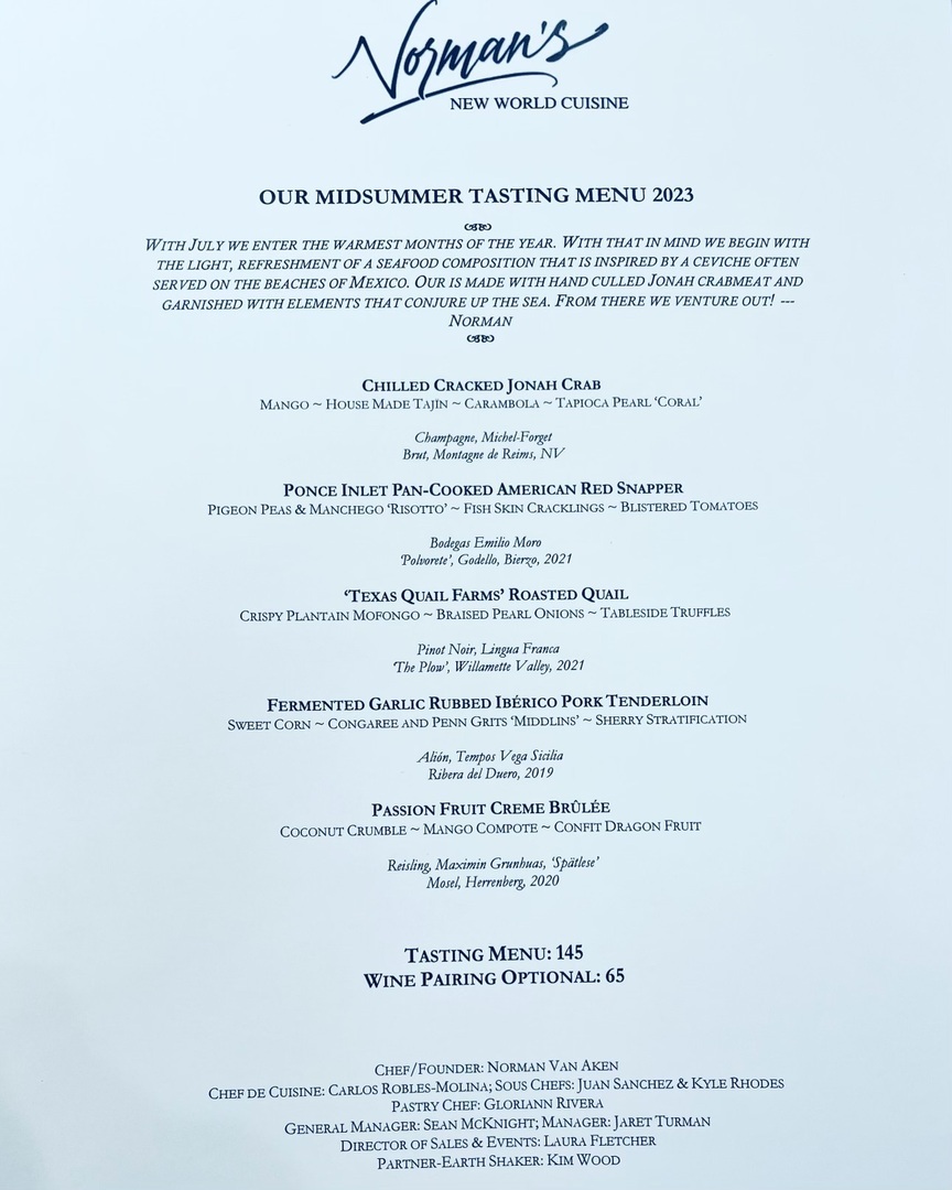 Norman's Mid-Summer Tasting Menu 2023