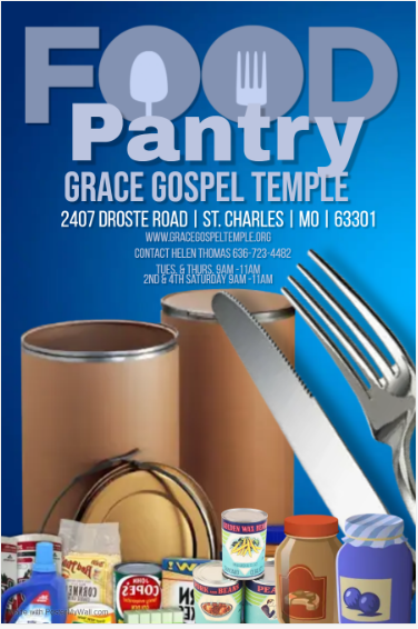 Grace Gospel Temple Food Pantry Every Tuesday & Friday 9am - 11am; Every 2nd & 4th Saturday