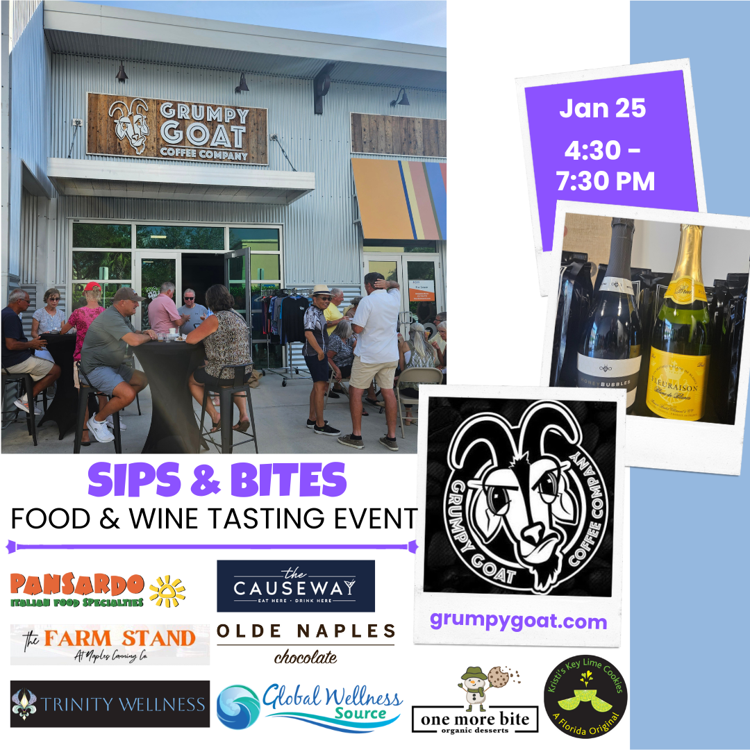 Grumpy Goat Coffee Sips & Bites free tasting event