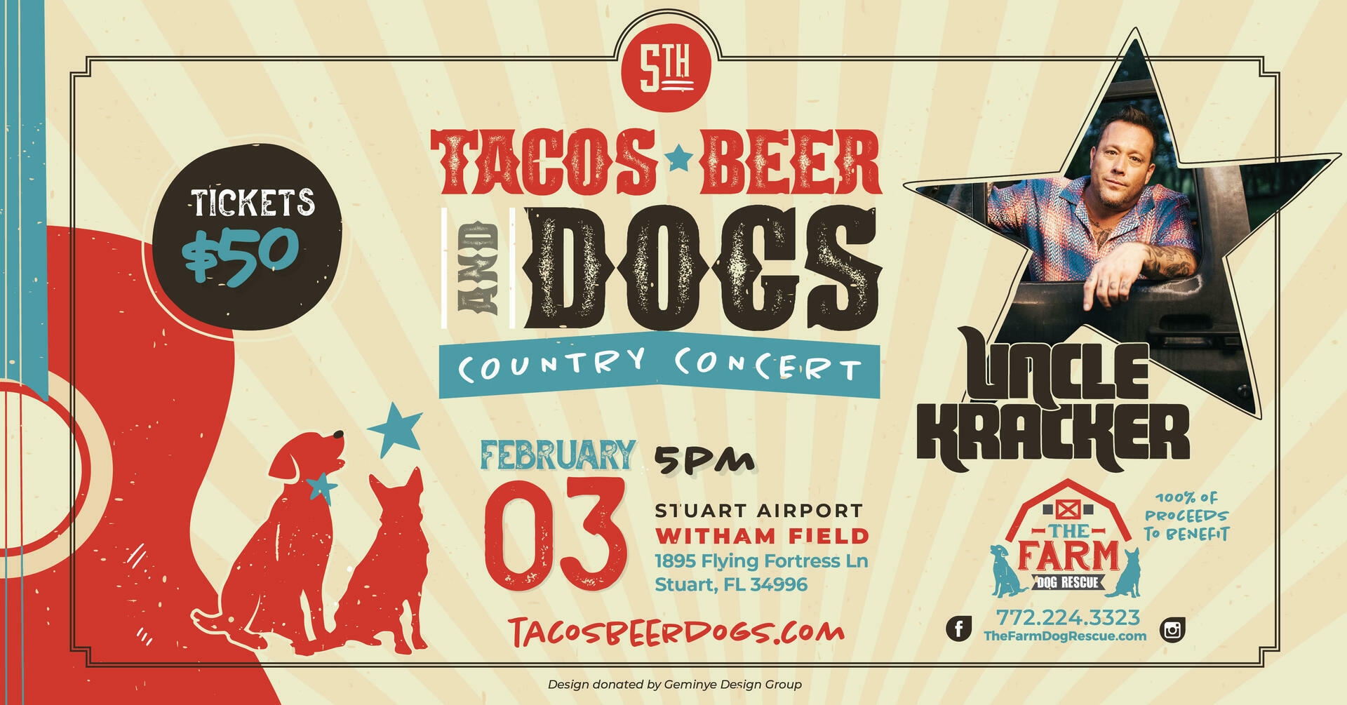 Uncle Kracker FEB 3 - Stuart FL  Taco's Beer & Dogs Country Concert