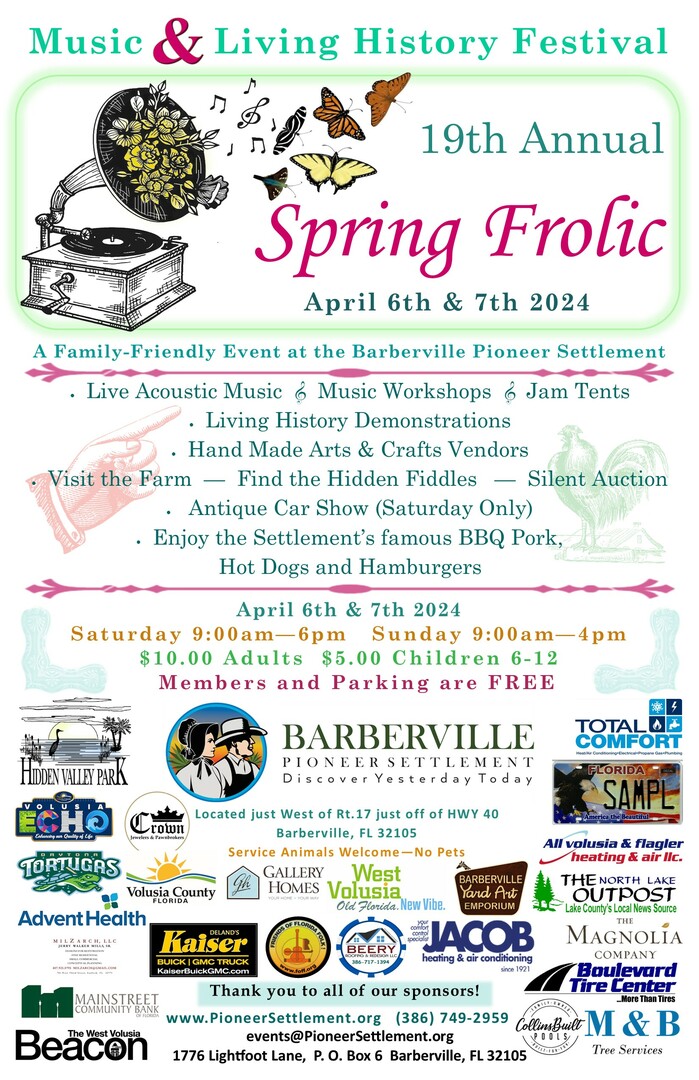 19th Annual Spring Frolic! Barberville Pioneer Settlement - 19th Annual Spring Frolic! Barberville Pioneer Settlement