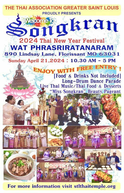Songkran Thai New Year Festival, Sunday April 21, 2024 @ 890 Lindsay Lane, Florissant, MO 63031